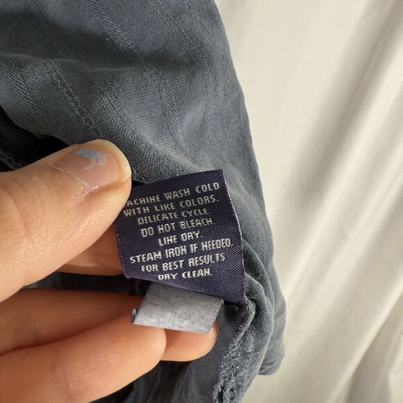 Croft Barrow 100% Silk Shirt Men's Large Blue Button Up Short Sleeve Collared - Picture 6 of 9